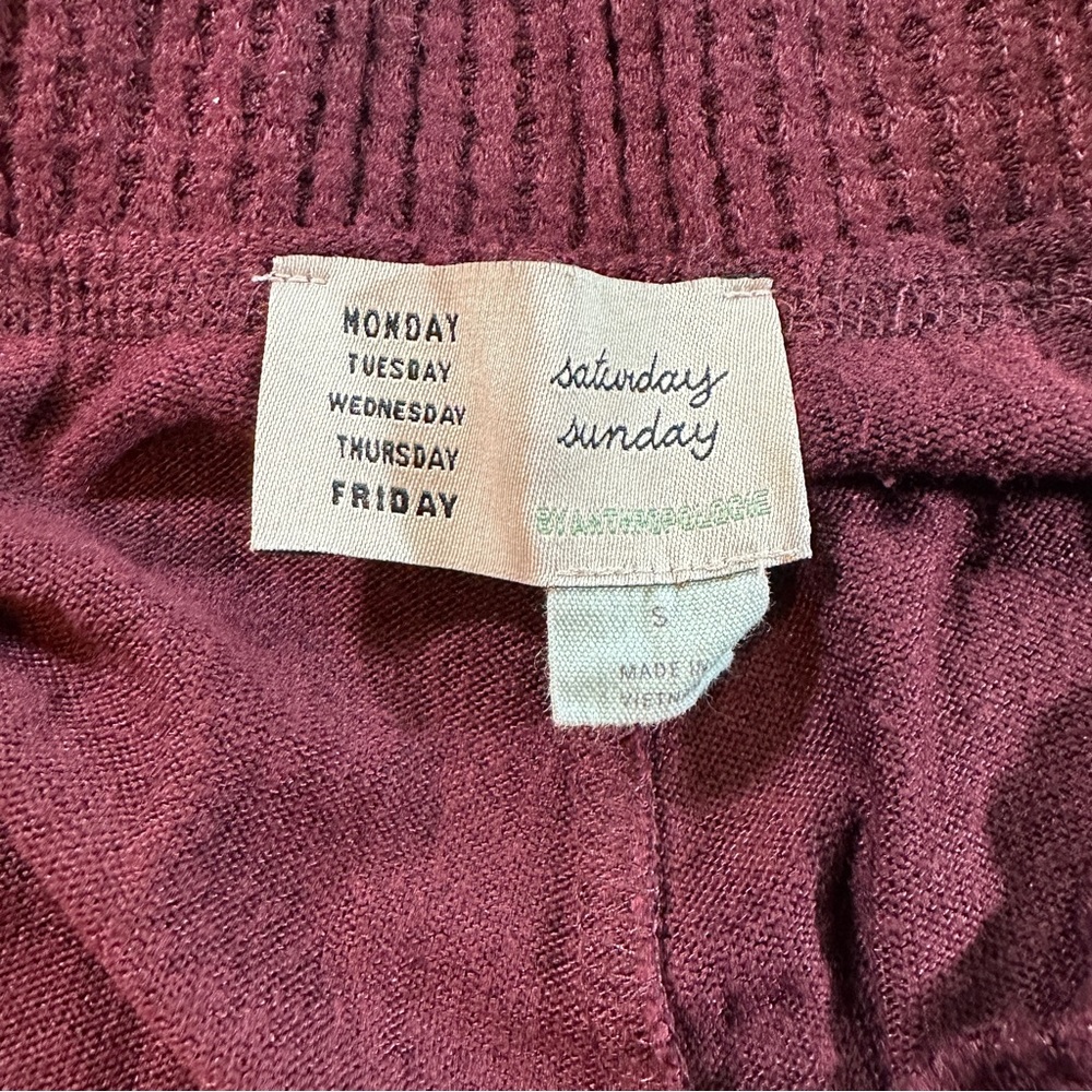 Saturday Sunday Anthropologie Maroon Lounge Pants Size Small Cozy Loungewear - Picture 5 of 10